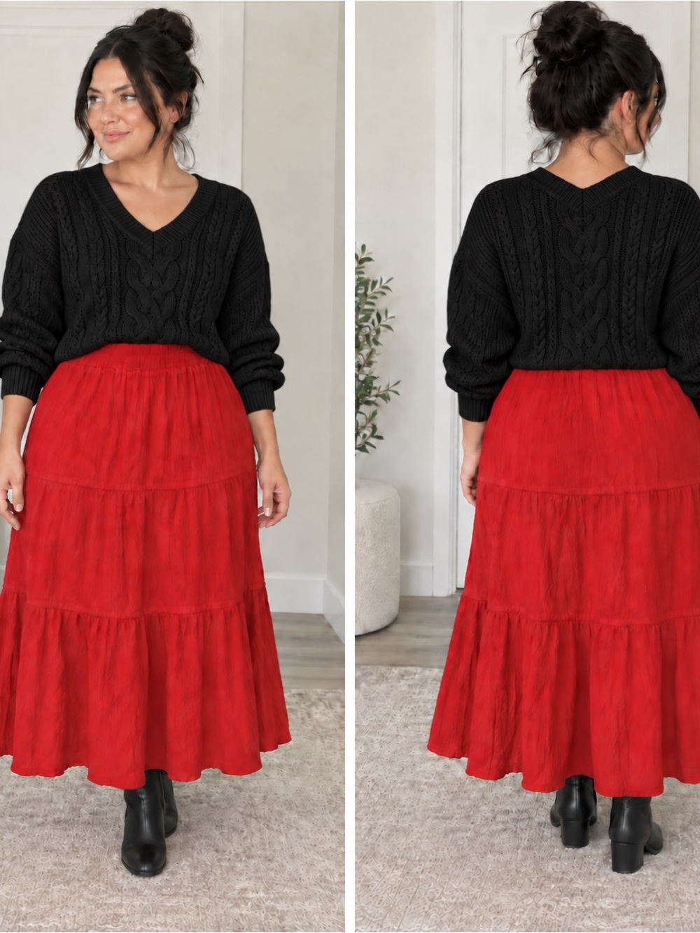 Reitmans Red Tiered Maxi Skirt Elastic Waist Size M